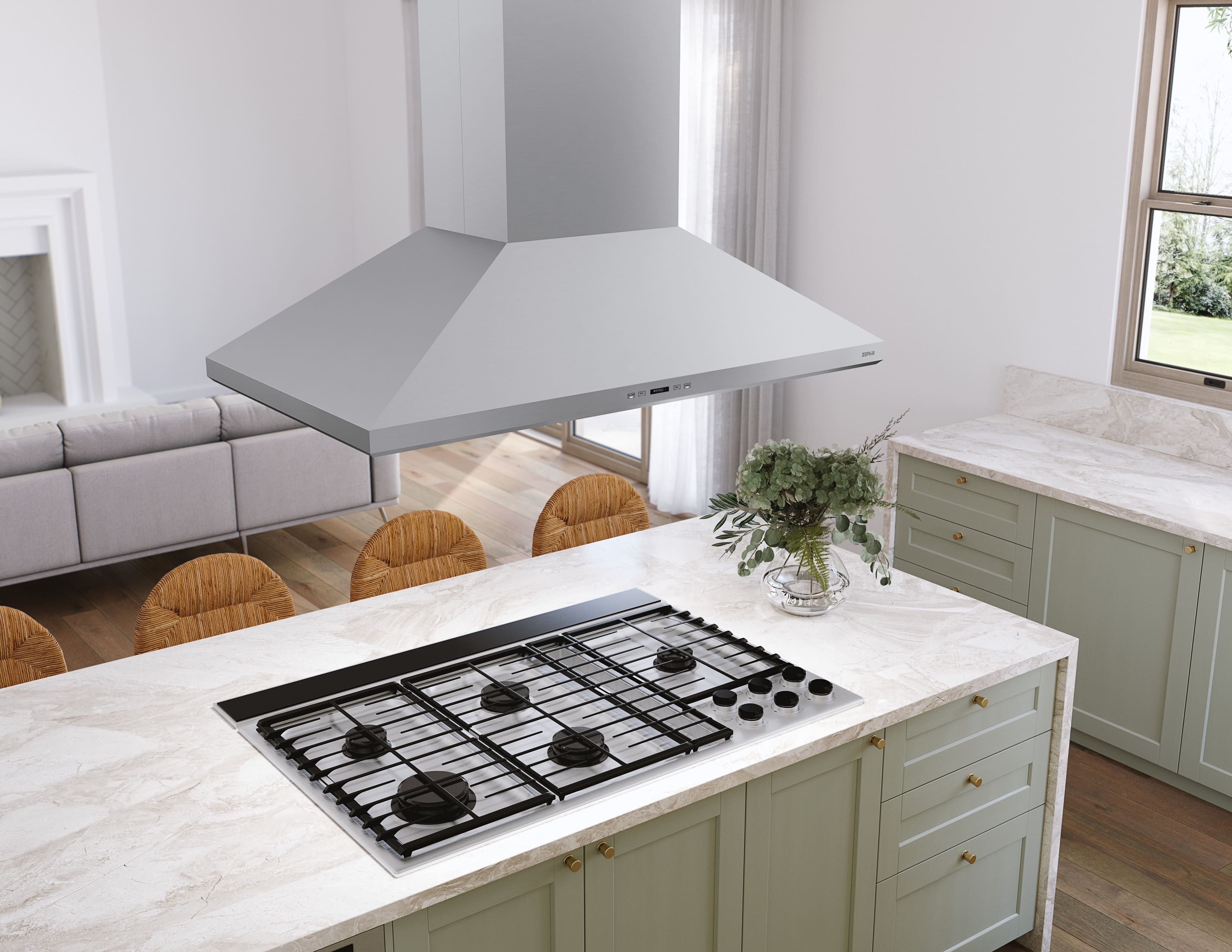 Zephyr 36 inches Externally Vented Island Range Hood