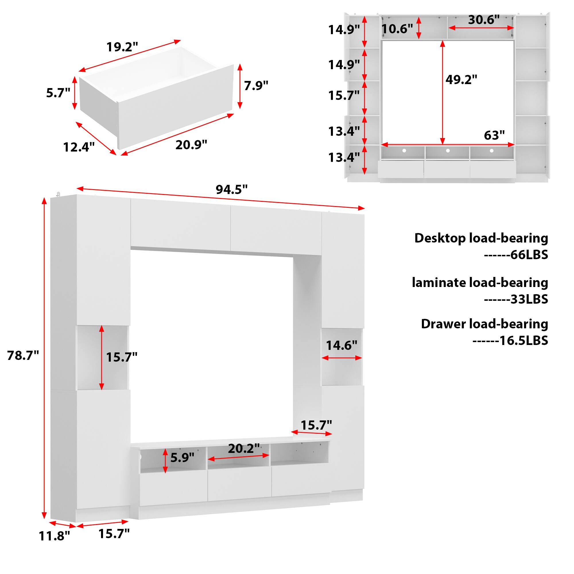 Desk top load-bearing: 66LBS
Laminate load-bearing: 33LBS
Drawer load-bearing: 16.5LBS