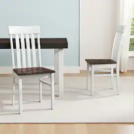 Kadyn - Set of 2 Kitchen Armless Dining Chairs with Slatted High Backrests, and Walnut - White