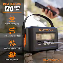 Wattbricks - 120-Watt Peak With 99.2Whr Portable Power Station Airline Approved - Black