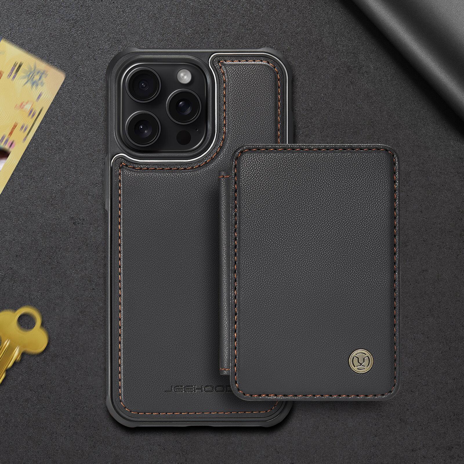 Alt View 6. Dteck - 2-in-1 Wallet Case for Apple iPhone 16 Pro with Magnetic Card Holder, RFID PU Leather Flip Folio Kickstand Cover - Black.
