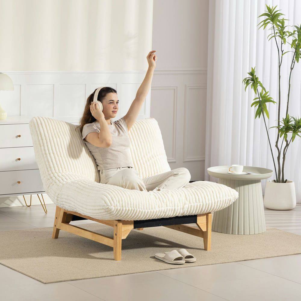 Alt View 4. Kadyn - Bean Bag Chair for Adults, Corduroy Fabric Armless Lazy Sofa with Backrest for Living Room & Bedroom, Off White - White.