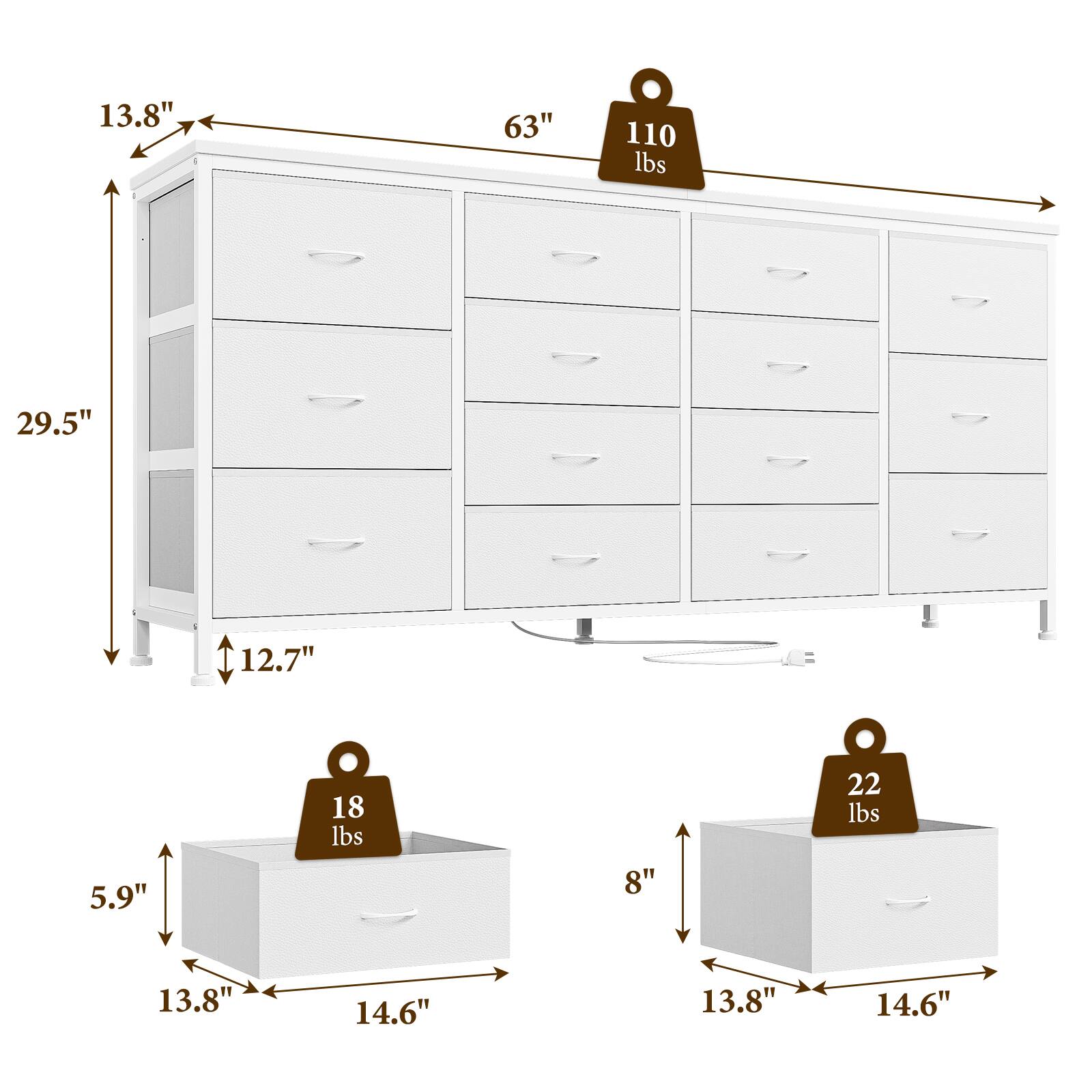 13.8" 63" 110 lbs 29.5" 12.7" 5.9" 18 lbs 8" 22 lbs 13.8" 14.6" 13.8" 14.6"