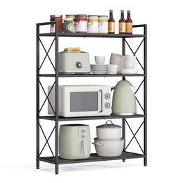 Songmics Home - Metal Storage Rack, Shelving Unit with X Side Frames, Dense Mesh, Industrial Style, 4-Tier, 11.8 x 30.7 x 43.2 Inches - Ink Black