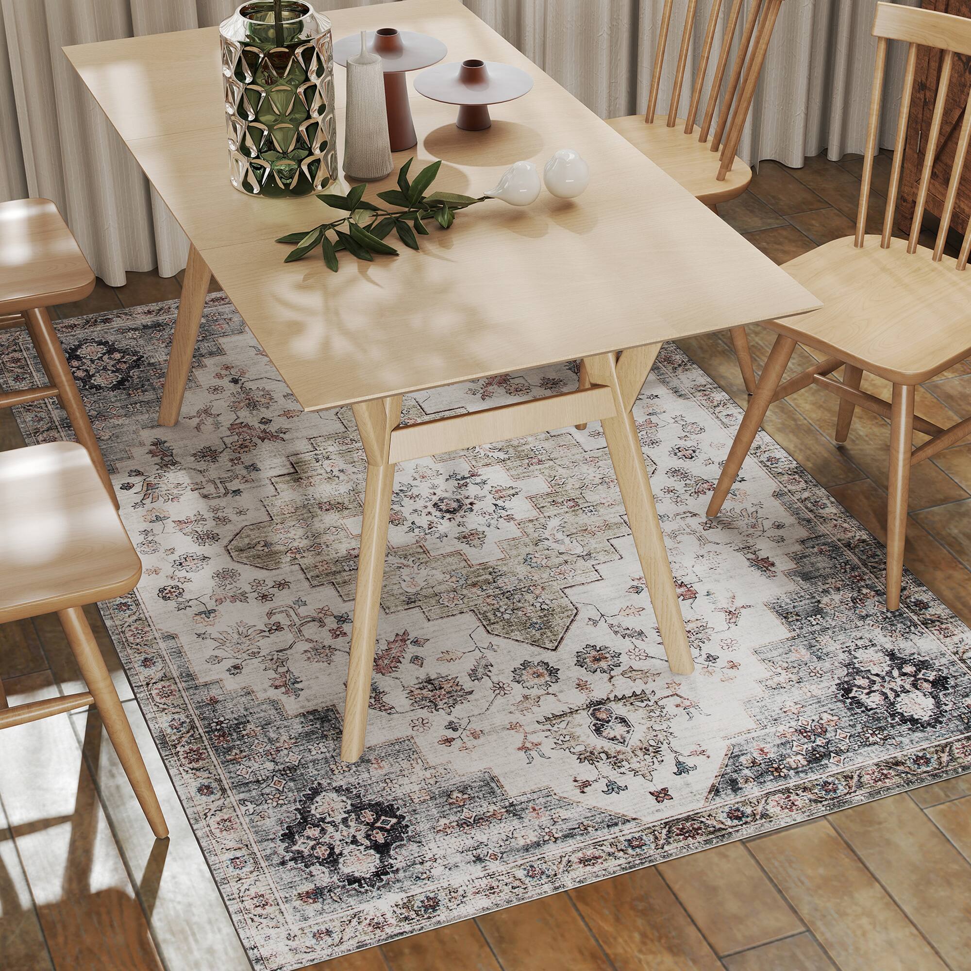 Alt View 8. Homcom - HOMCOM 4x6 Vintage Rug: Mach-Wash Green Distress Non-Slip Carpet, Indoor Boho Living Room - Brown and Green.