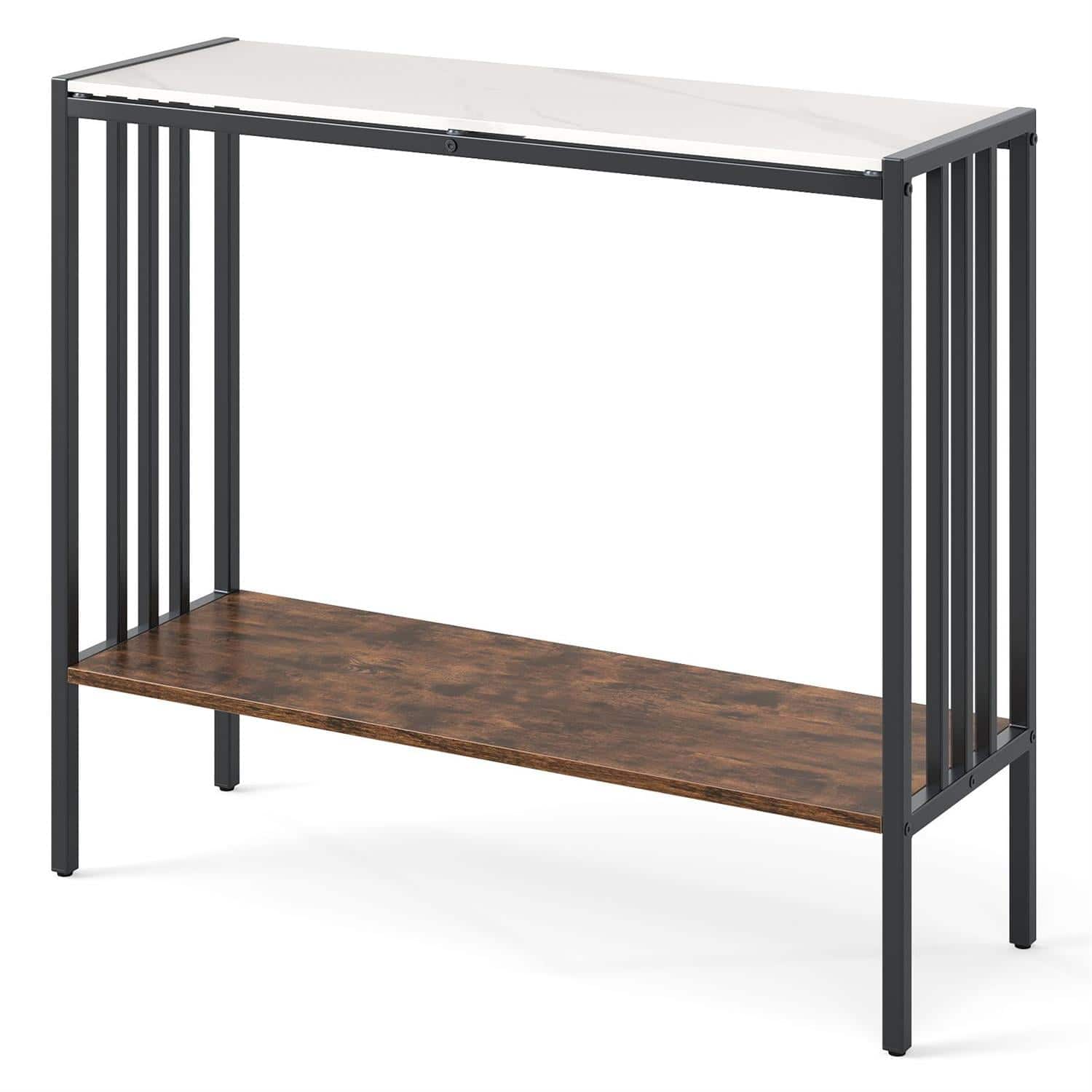 Pefilos - 36-Inch Industrial Entryway Table, Sintered Stone Double-Tier Top, Sturdy Metal Frame, Waterproof & Scratch-Proof - White