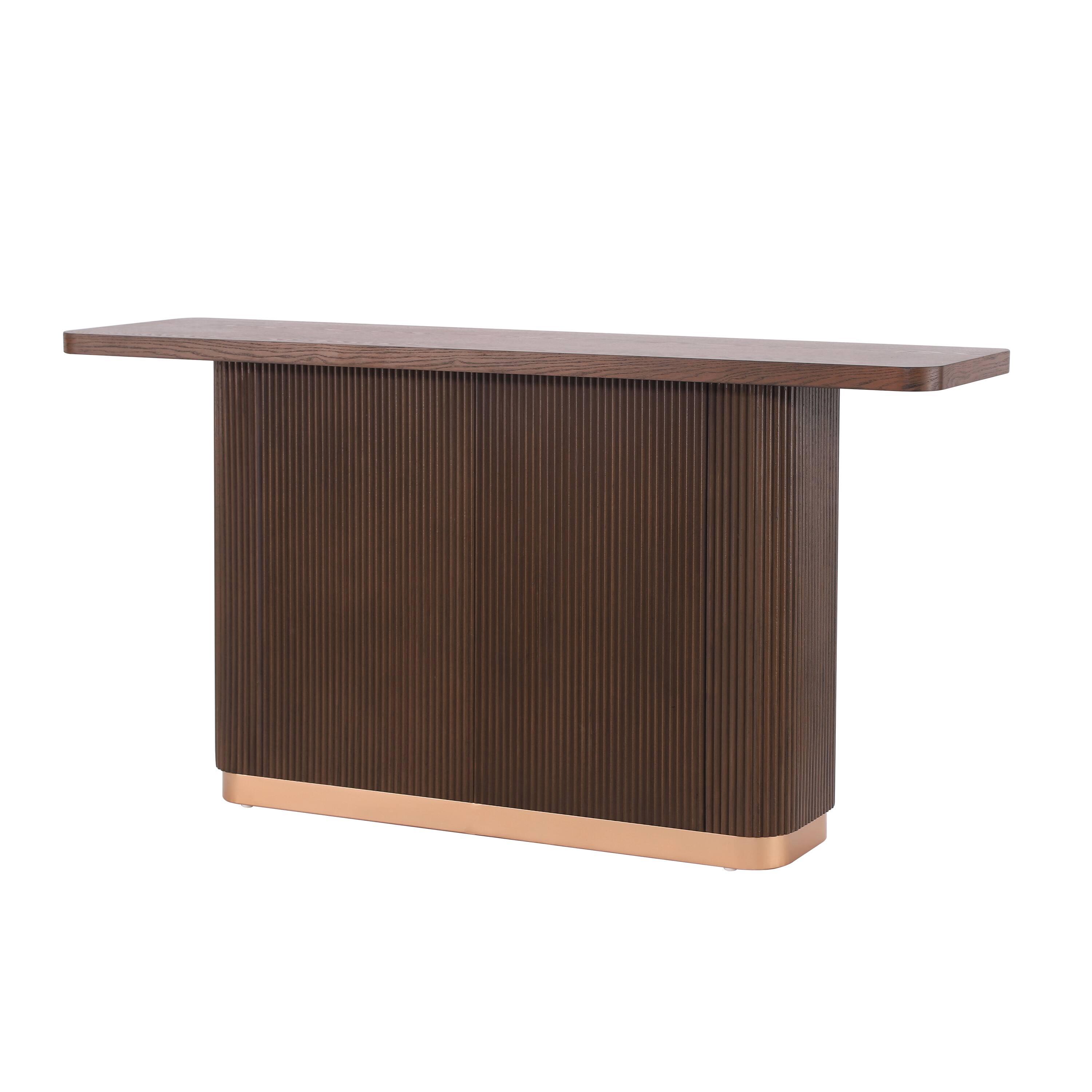 Angle. TinyHomie - Console Table for Entryway Ash Veneer Top Fluted Base with Metal Accent Modern Hallway Table - Brown.