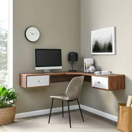 Front. Modway - Transmit 55" Wall Mount Corner Wood Office Desk by Modway - Walnut White.