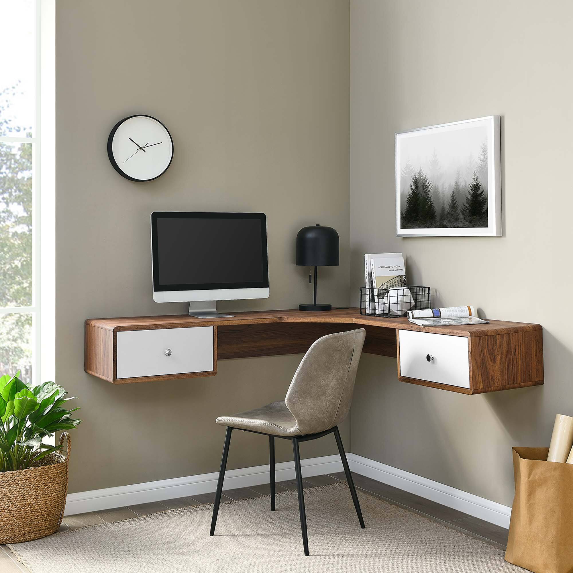 Front. Modway - Transmit 55" Wall Mount Corner Wood Office Desk by Modway - Walnut White.