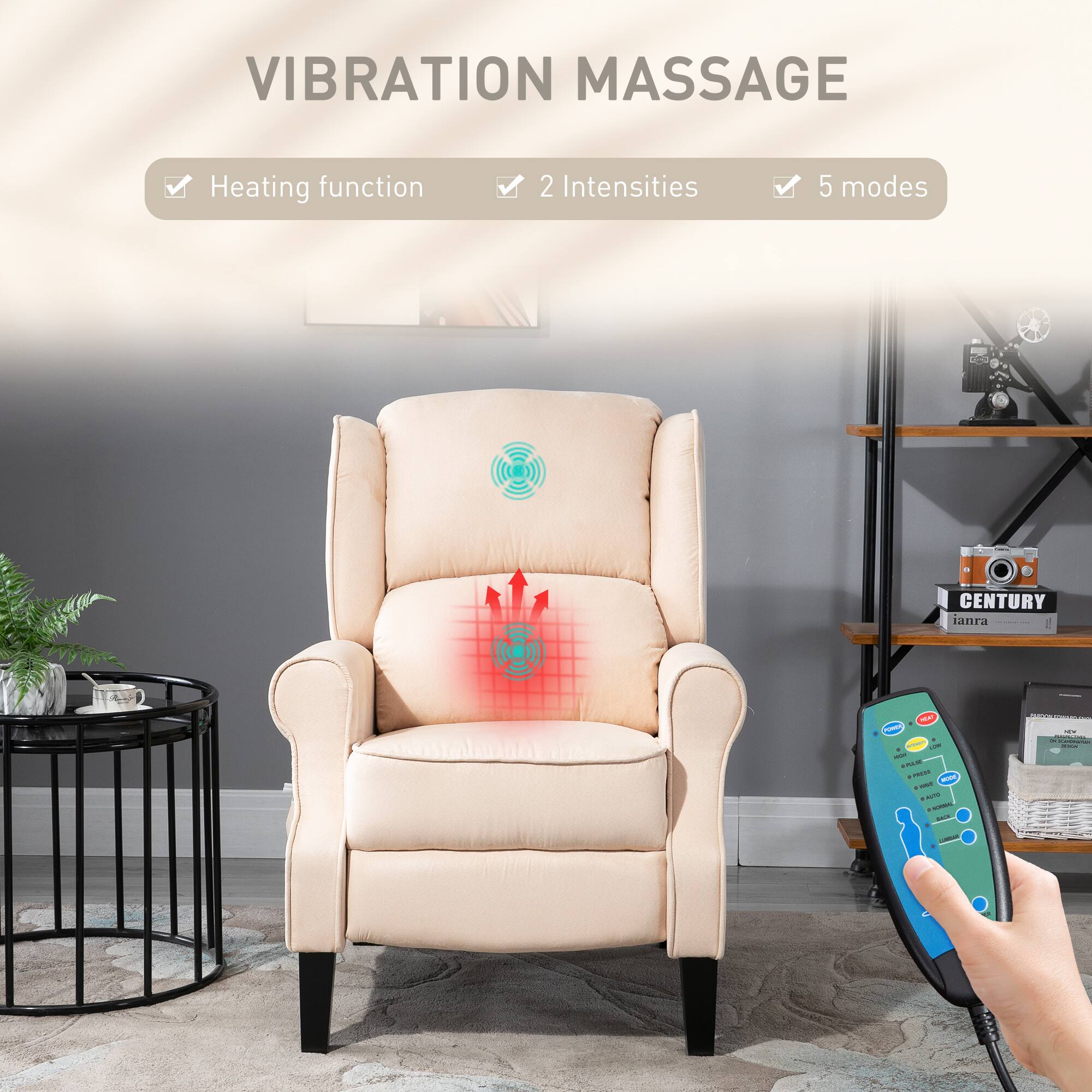 Vibration Massage  
Heating function  
2 Intensities  
5 modes  

CENTURY  
ianra