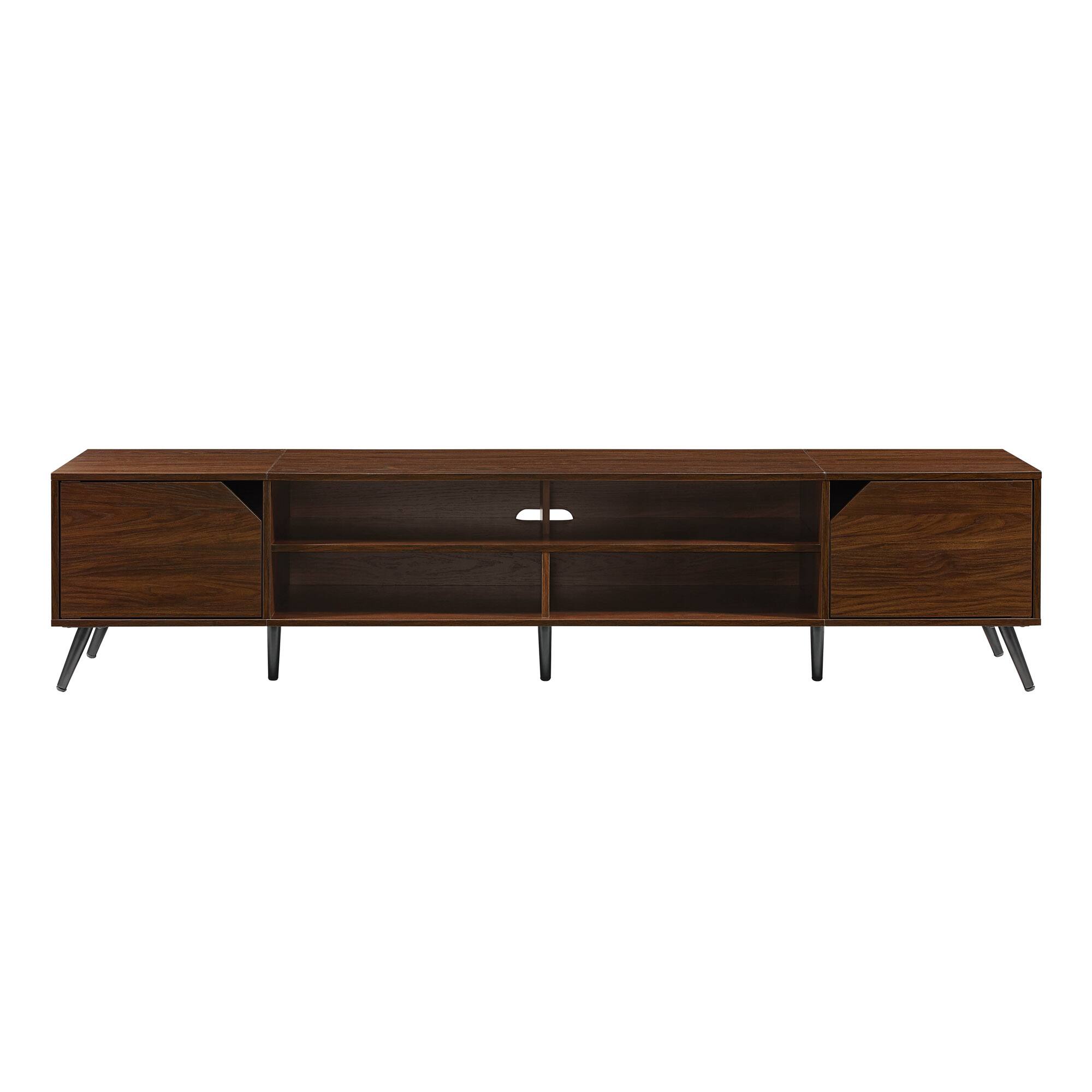 Front. Walker Edison - 80" Mid-Century Modern 2-Door TV Stand for TVs up to 90" - Dark Walnut.