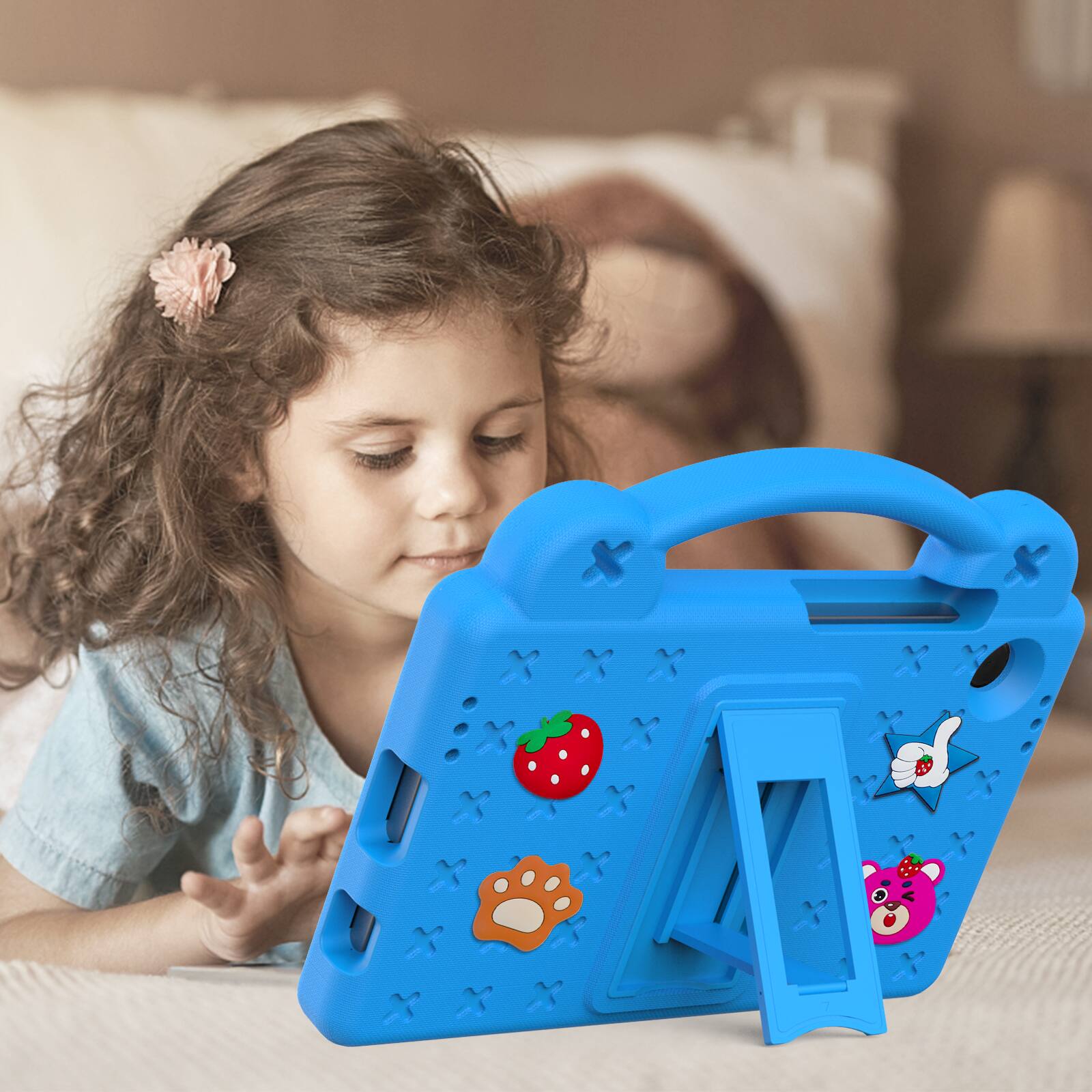 Back. Dteck - For Samsung Galaxy Tab A11 2025/ A9 2023 Cute Cartoon Kid Case Built-in Kickstand Handle Grip Shockproof Cover - Skyblue.