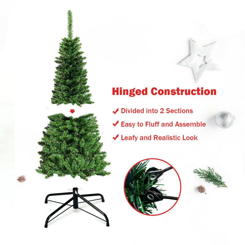 Hinged Construction  
- Divided into 2 Sections  
- Easy to Fluff and Assemble  
- Leafy and Realistic Look