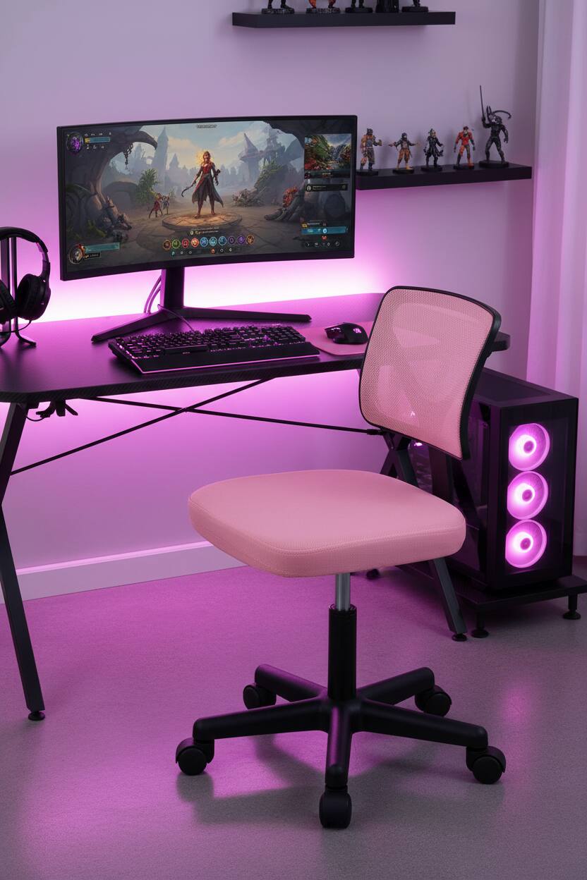 Alt View 2. AOITUN - Compact Orange Office Chair for Daily Work, Armless Ergonomic Design with Lumbar Support,Smooth Rolling for Small Spaces - Pink.