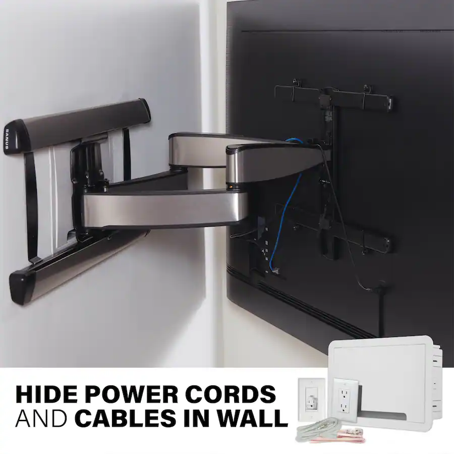 Sanus In-Wall Cable Concealer Kit - Recessed Power & Cable Organizer For Mounted TVs | White, Model BSA-IWP1-W1