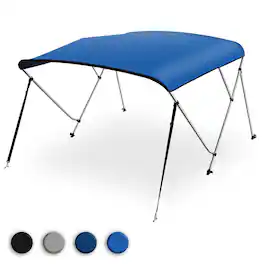 SereneLife - 3 Bow Bimini Top Cover for Boat, Includes 2 Straps, 2 Rear Support Poles, 72'' x 54-60'' x 46''