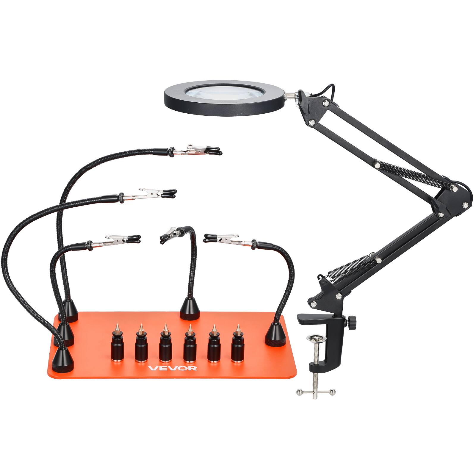 Alt View 5. VEVOR - Magnetic Helping Hands Soldering Station, 2-In-1 Third Hand Soldering Tool - 3X LED Magnifying Lamp & 5 Flexible Arms - Orange.