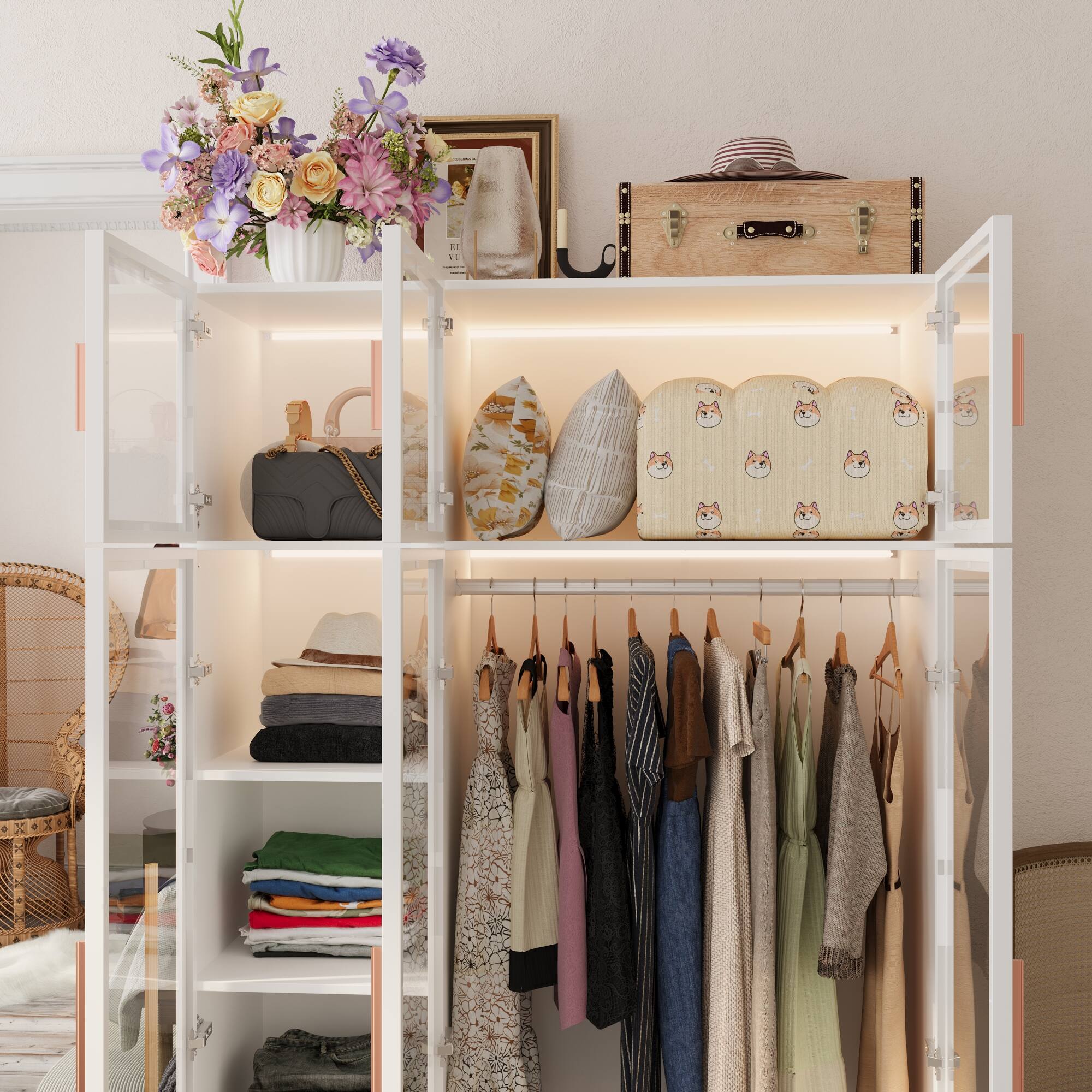 Alt View 7. FUFU & GAGA - FUFU&GAGA Freestanding Wardrobe with Tempered Glass Doors & RGB LED Lights - White.