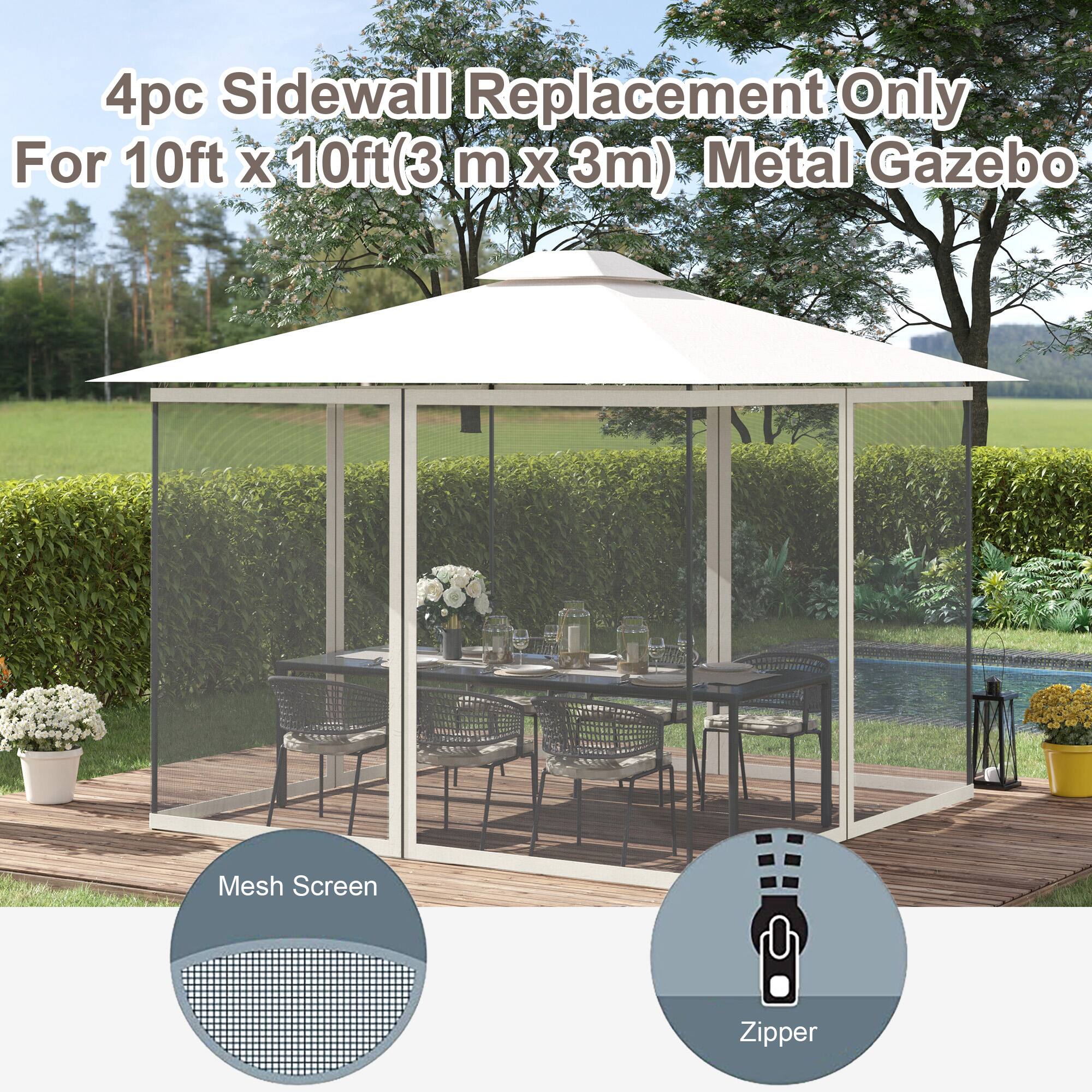 4pc Sidewall Replacement Only For 10ft X 10ft(3 m X 3m) Metal Gazebo, Mesh Screen, Zipper