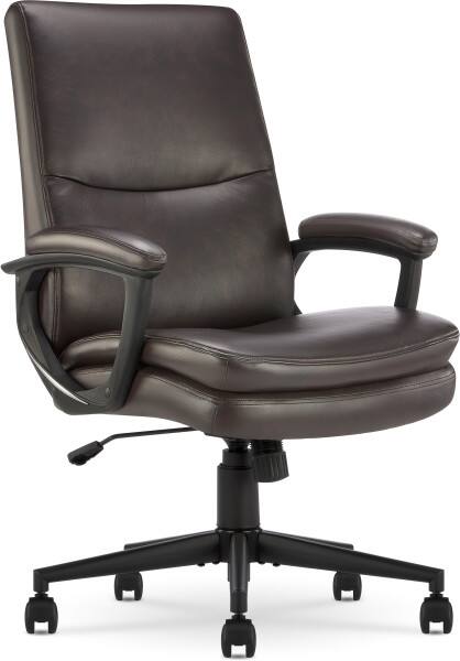 Angle. Serta - Executive Office Chair with Curved Lumbar Support Mid-Back Padded Armrests Adjustable Height Reclining Swivel Leather - Brown.