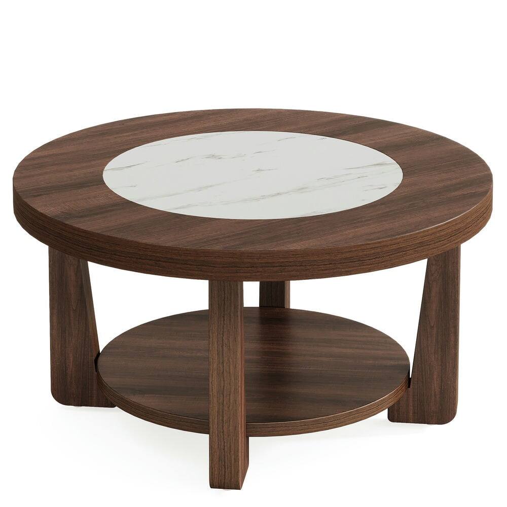 Back. Kadyn - Kadyn Center Coffee Table, Living Room Table,Wood Coffee Table, Round 2-Tier Accent Center Table - Brown.
