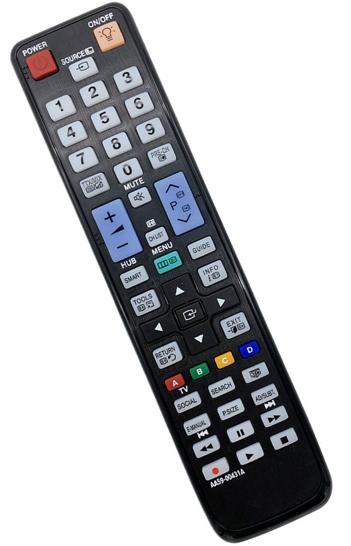 ON/OFF  
POWER SOURCE 3 2 1 6 5 4 9 8 PRE-CH 7 0 TTX/MIX MUTE DE + C CHLIST  MENU HUB CD .. SMART TOOLS GUIDE INFO 17 i EXIT H RETURN D E C  D A TV SEARCH AD/SUBT. SOCIAL NN P.SIZE E-MANUAL K AA59-00431A