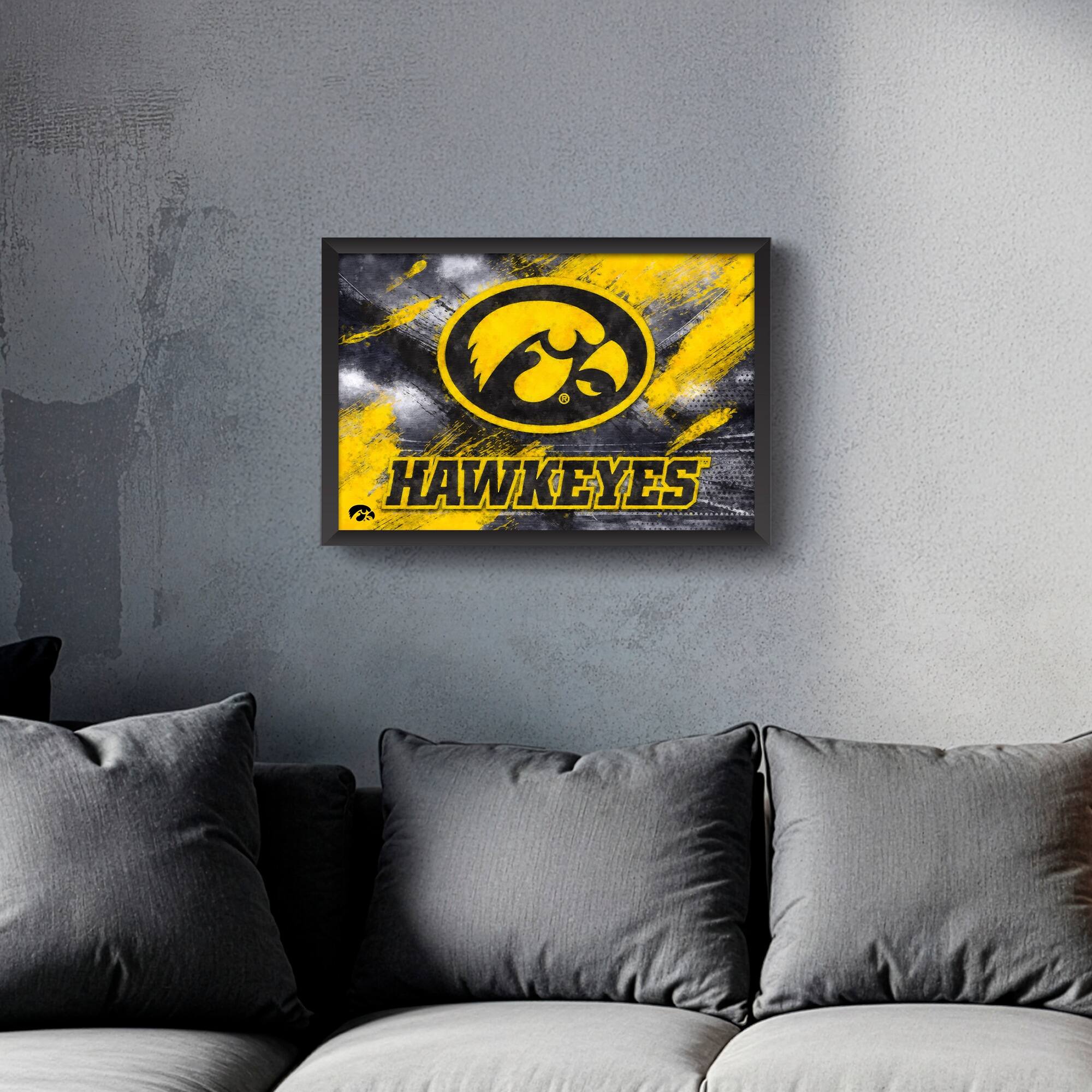 Alt View 1. Sporticulture - Iowa Hawkeyes 14" x 20" Brush Stroke Logo Framed Art Print - Multicolor.