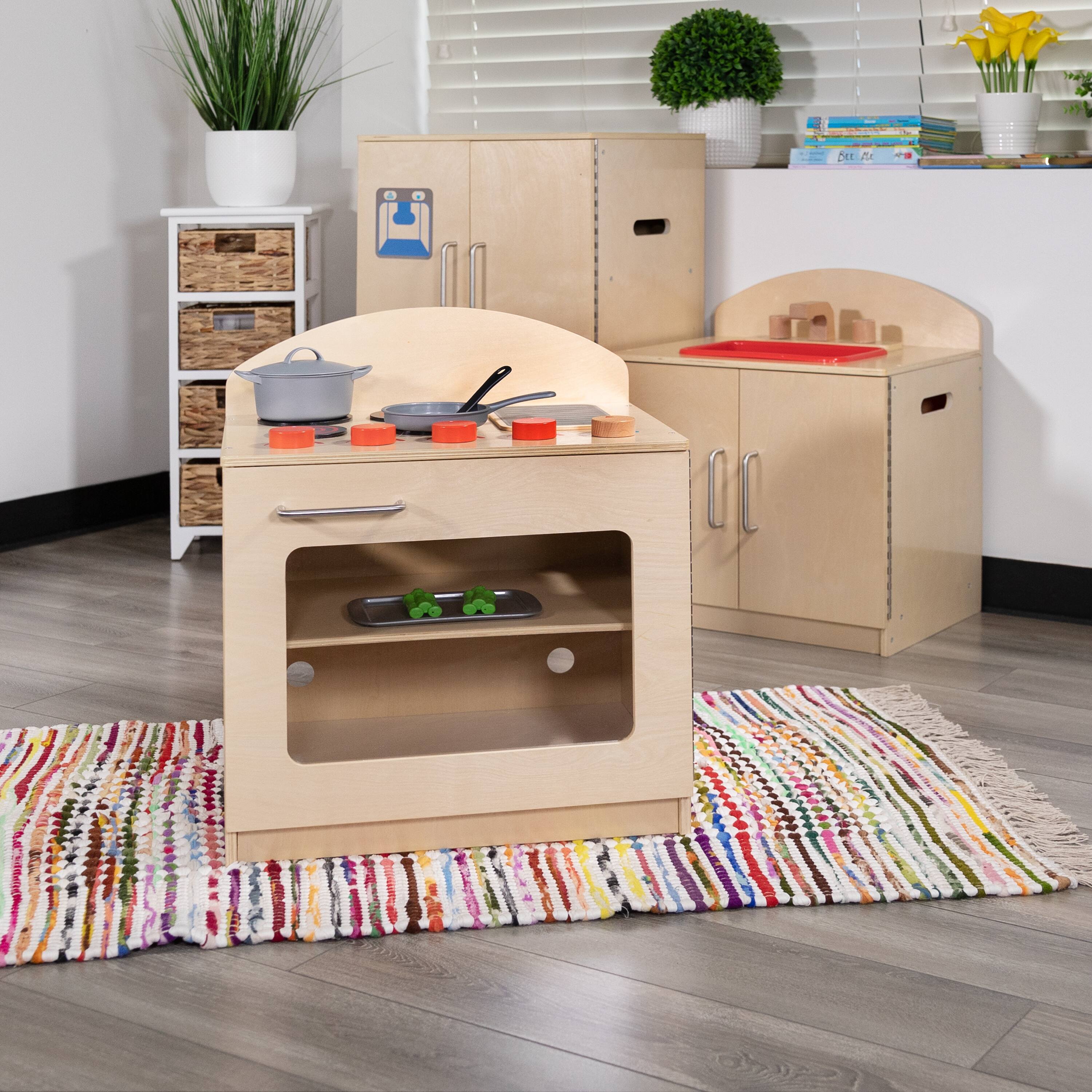 Alt View 1. Emma + Oliver - Children's Wooden Kitchen Stove with Turnable Knobs for Commercial or Home Use - Natural.