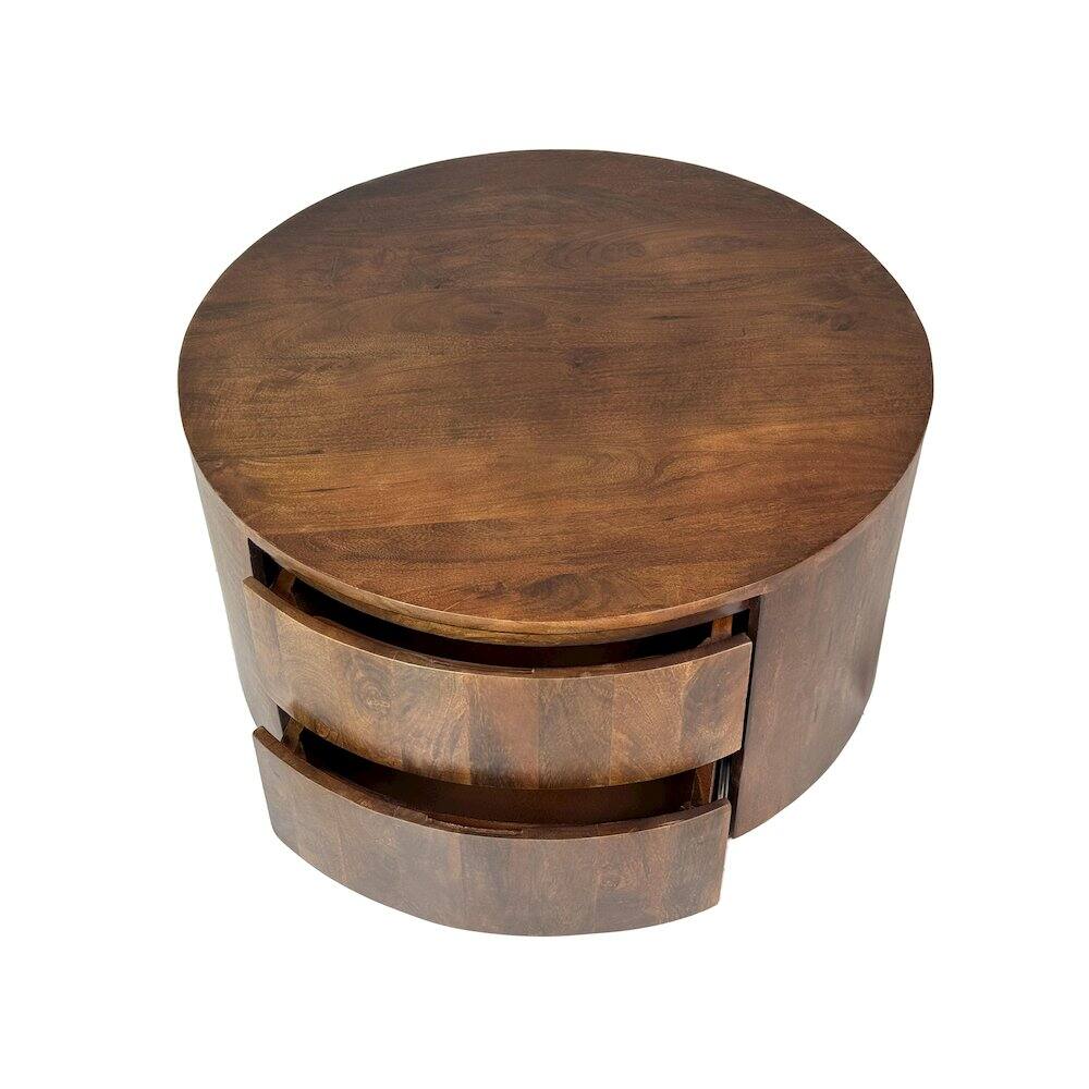 Alt View 4. Carolina Chair & Table - Christa 2-Drawer 30" Round Coffee Table - Chestnut - Red.