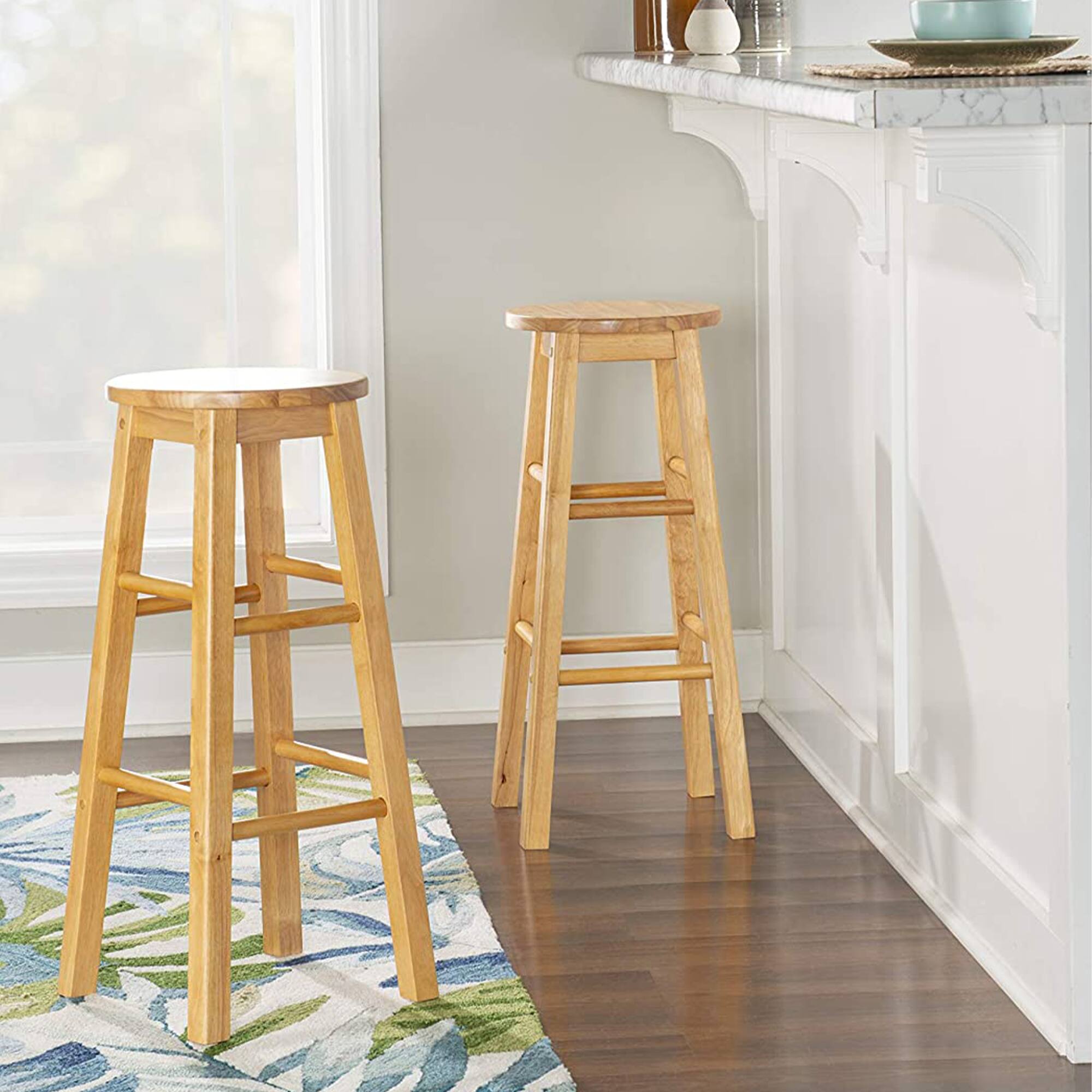 Alt View 5. PJ Wood - PJ Wood Classic Round Seat 29" Tall Kitchen Counter Stools, Natural (Set of 8) - Natural/Brown.