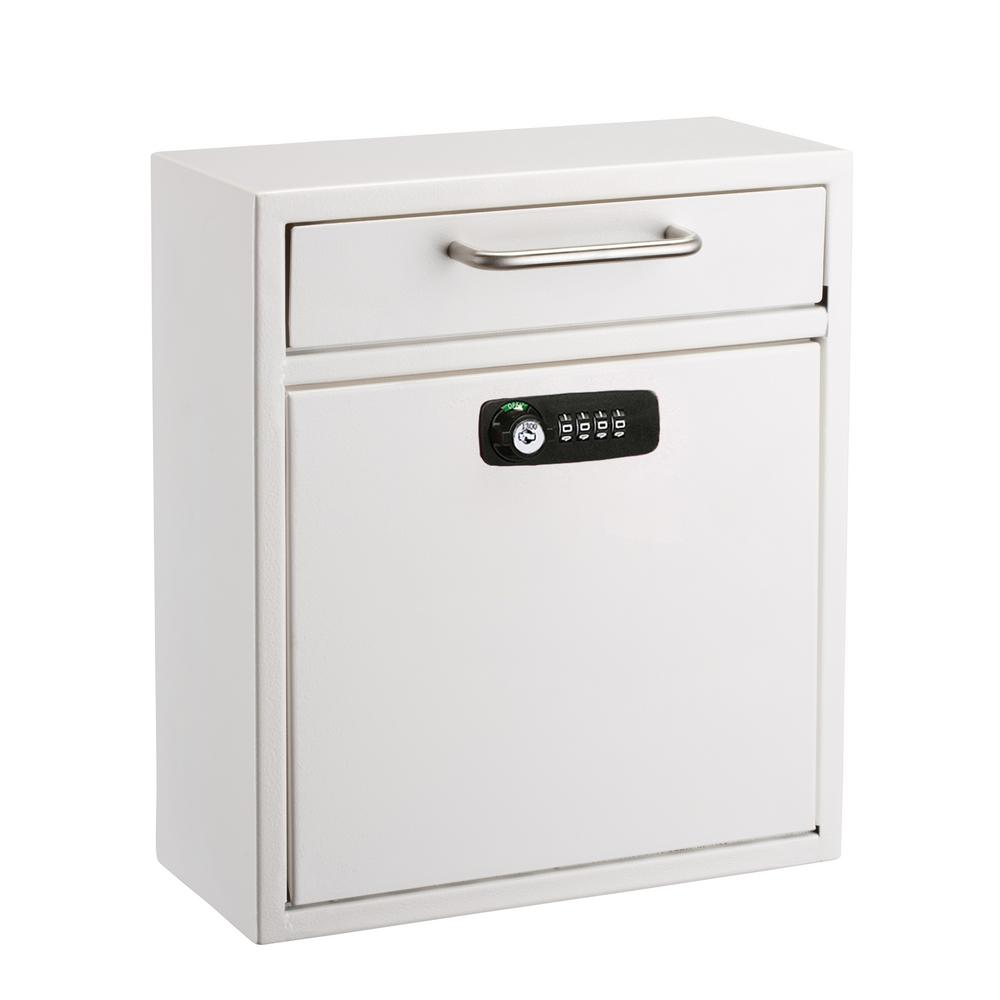 AdirOffice - Medium Steel Wall-Mounted Drop Box with Combination Lock - White