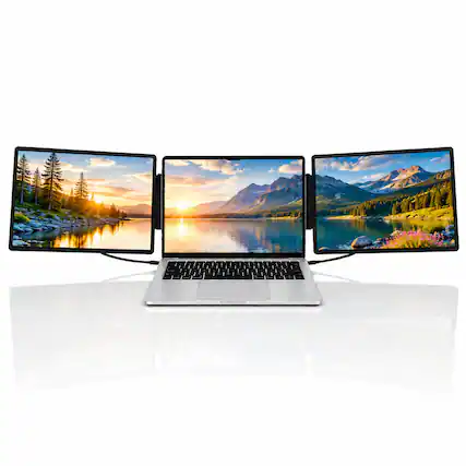 Front. INVZI - INVZI MagHub Dual 14" Laptop Screen Extender - Foldable Triple Screen Portable Monitor with Dual 1200P IPS Displays.