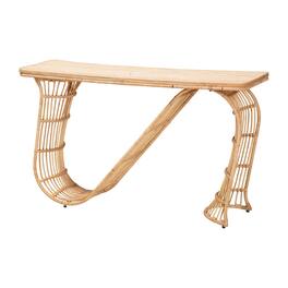 bali & pari - Araceli Rattan S-Curve Console Table - Handwoven Wicker Sculptural Accent Table for Living Room or Entryway - Light Honey
