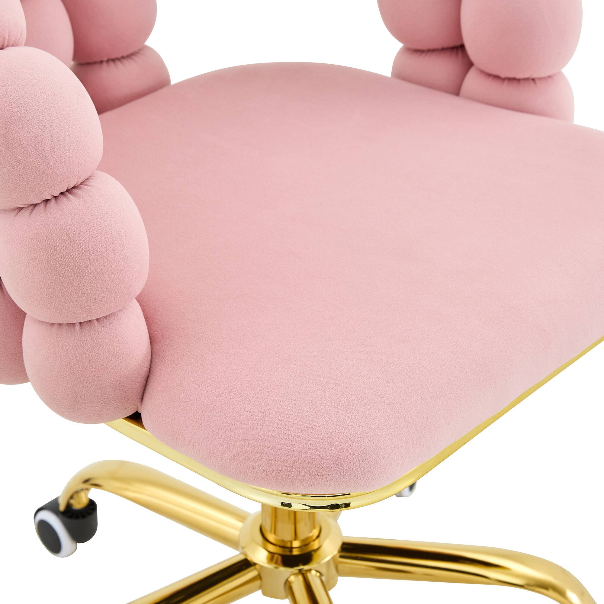 Alt View 9. Loheer - Loheer- Vanity Chair Pink Velvet Bubble Swivel Rolling Makeup Chair for Bedroom Home Office with Gold Base 2 ft - Gold,Pink.