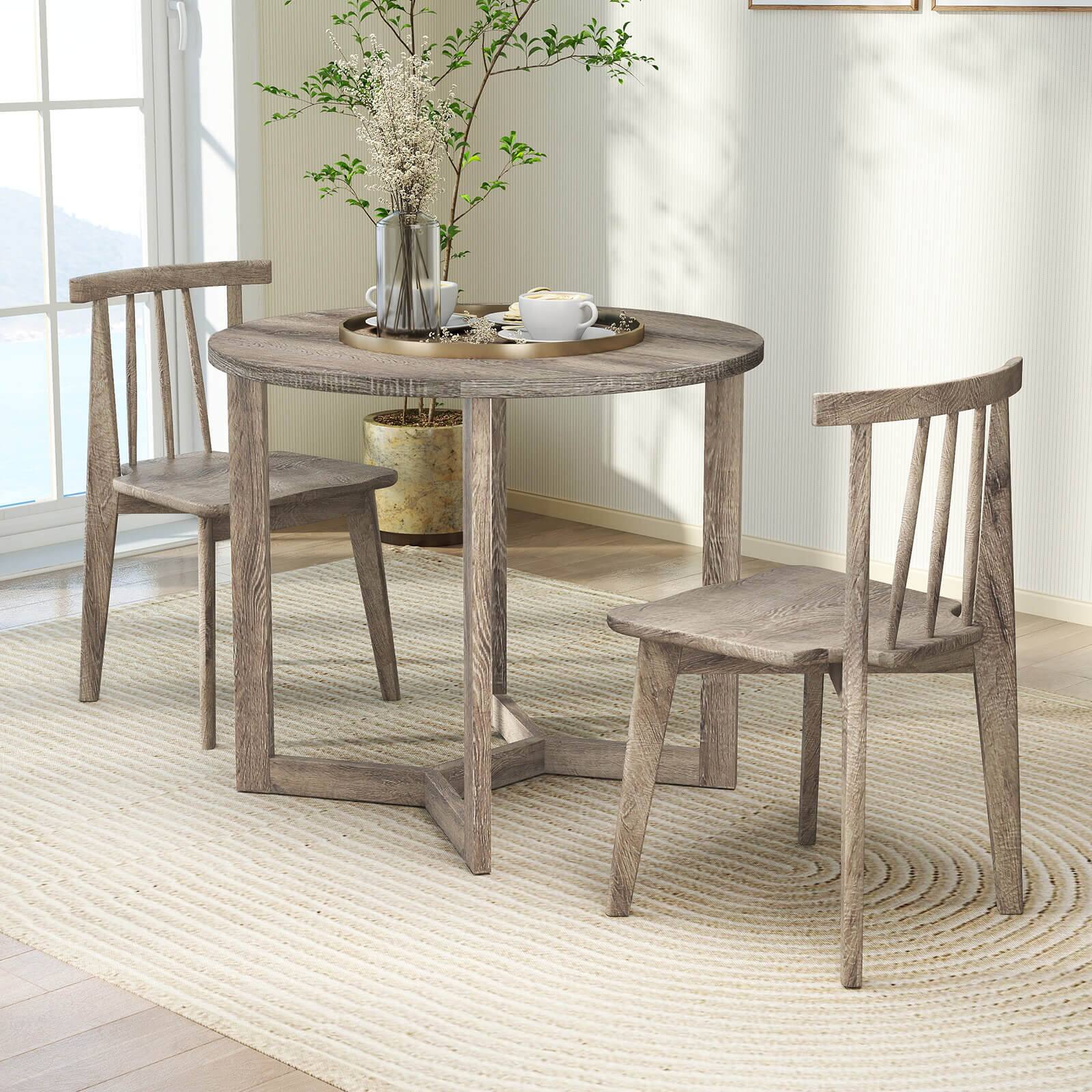 Alt View 3. Costway - Costway 36 Inch Wood Dining Table for 2-4 People with Wing-shaped Pedestal Base Gray - Gray.