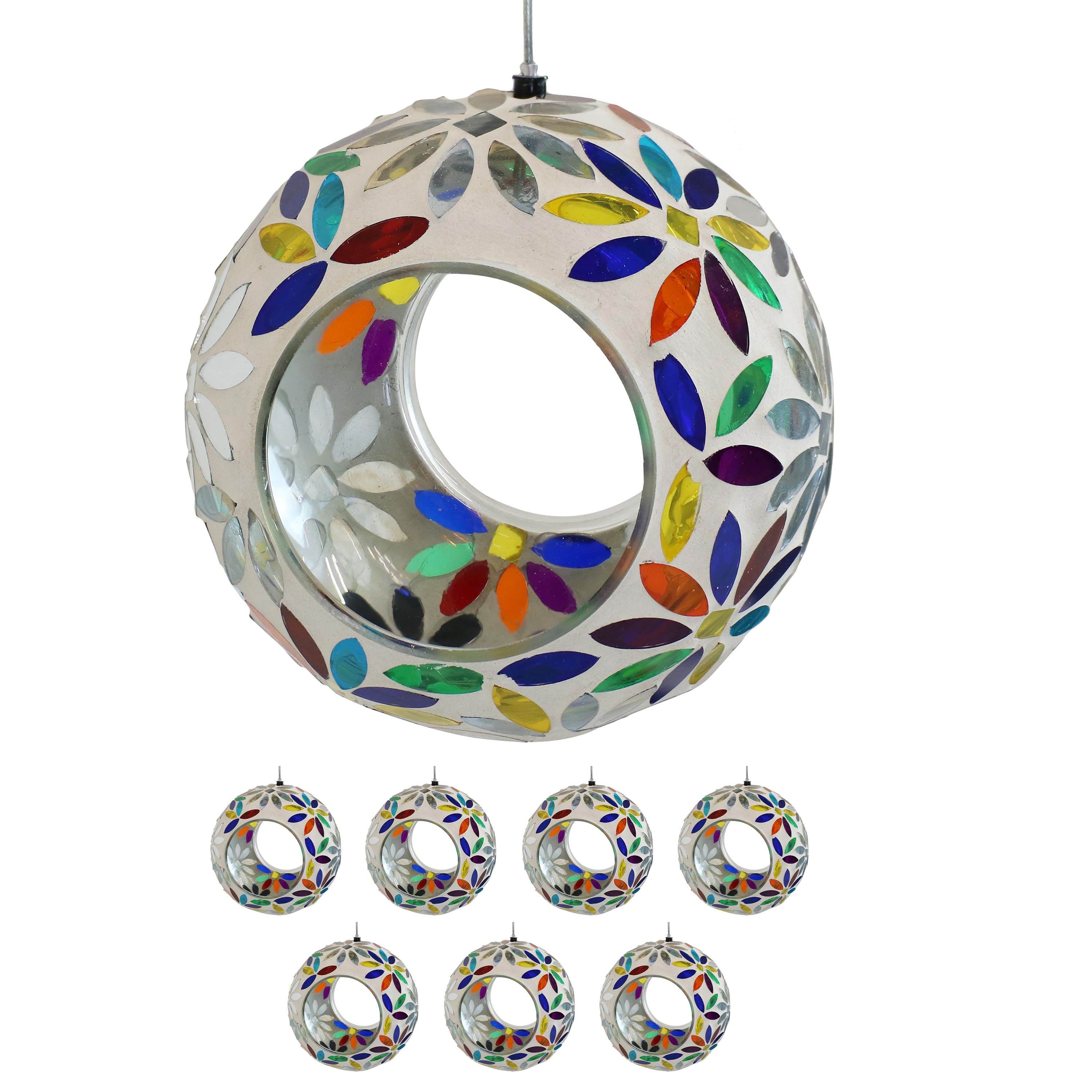 Sunnydaze - Mosaic Fly-Through Bird Feeder - 6 in - 8ct - Rainbow Daisies Mosaic