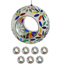 Sunnydaze - Mosaic Fly-Through Bird Feeder - 6 in - 8ct - Rainbow Daisies Mosaic