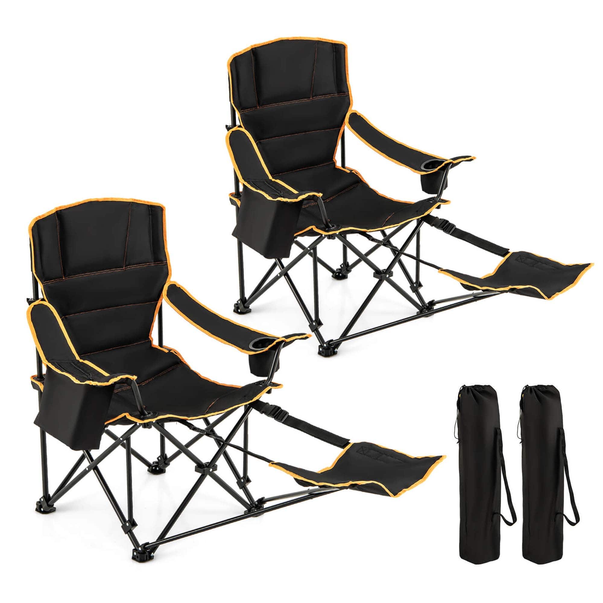 Costway - 2 PCS Folding Camping Chair with Footrest Adjustable Backrest Padded Cushion - Black