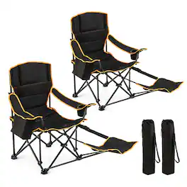 Costway - 2 PCS Folding Camping Chair with Footrest Adjustable Backrest Padded Cushion - Black