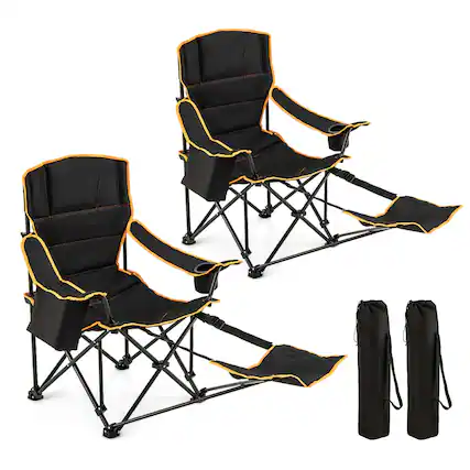 Front. Costway - Costway 2 PCS Folding Camping Chair with Footrest Adjustable Backrest Padded Cushion - Black.