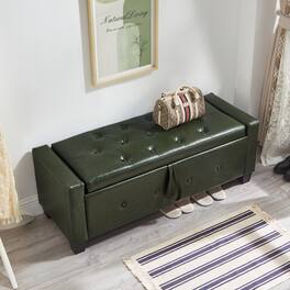 GOODSILO - 48 Inch Upholstered Storage Ottoman Bench with Tufted Faux Leather Design for Living Room and Bedroom - Dark Green