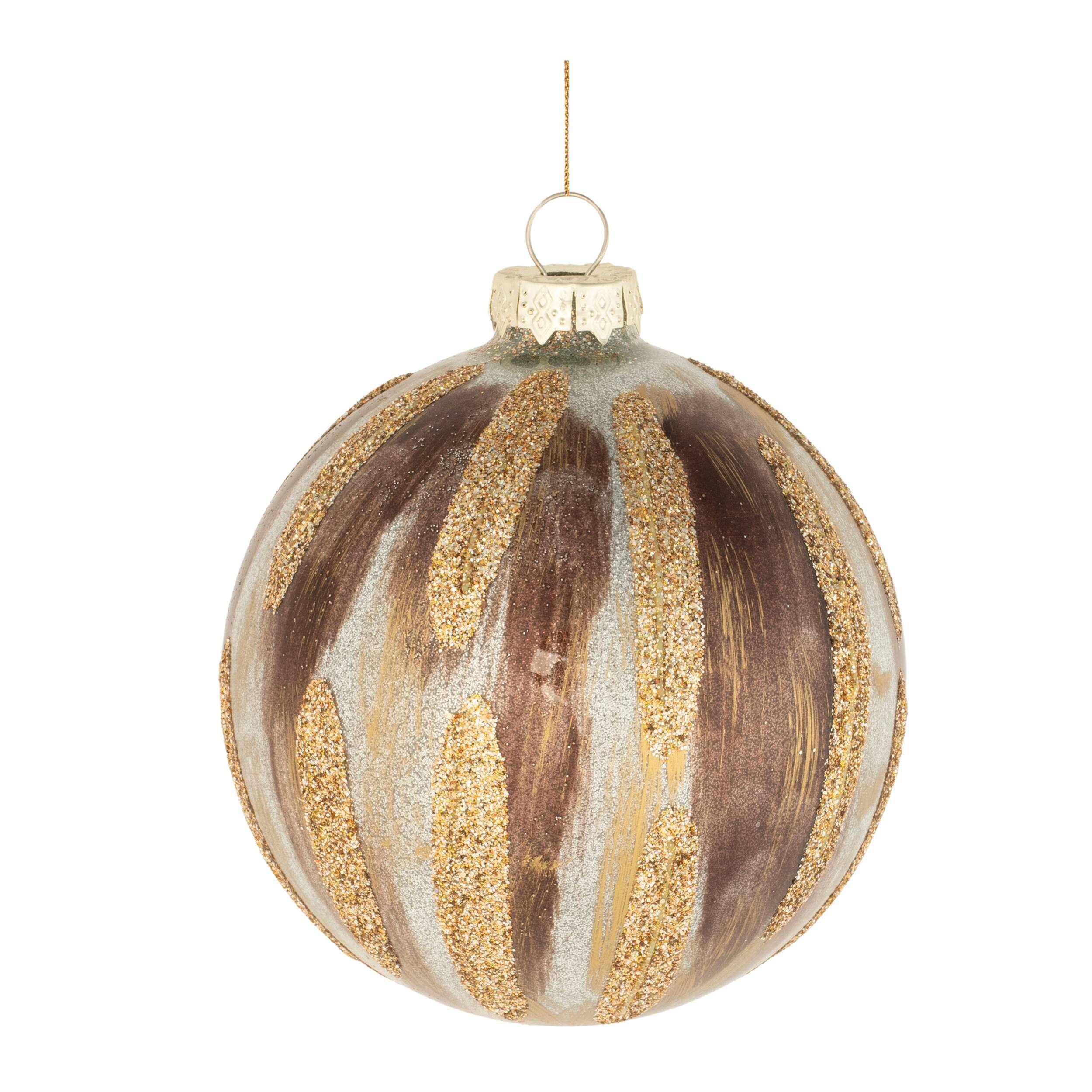 Front. BreeBe - Glitter Painted Glass Ball Ornament (Set of 6) - Brown, Gold.
