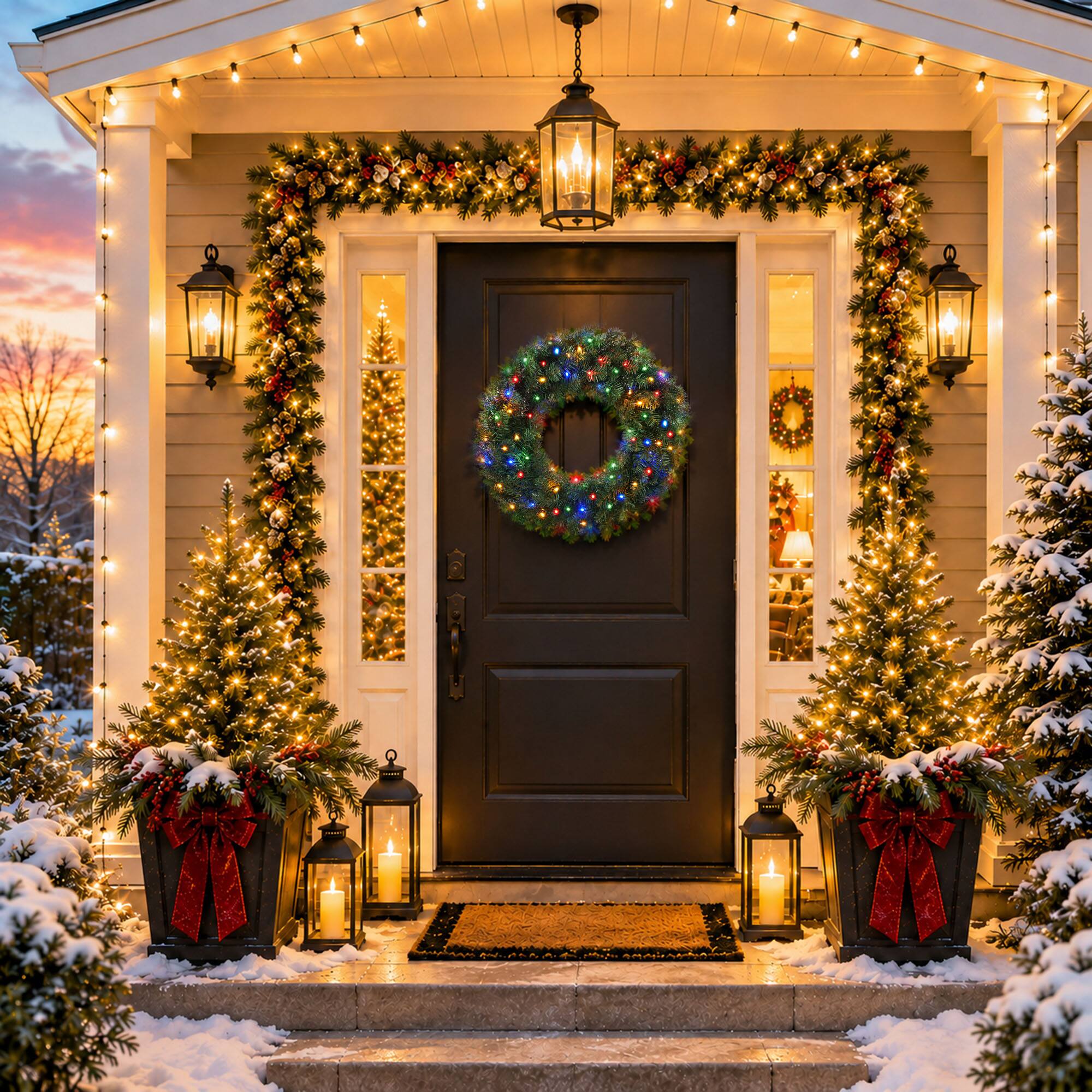 Alt View 6. Casafield - Green Fir Artificial Holiday Christmas Wreath Holiday Décor - Green Multicolor Lights.