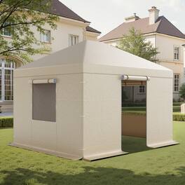 VEVOR - Winter Gazebo Cover Fits 10 x 12 ft Hardtop Gazebos,All-Weather Gazebo Cover with Sidewalls & Mesh Windows, High-Density - Beige