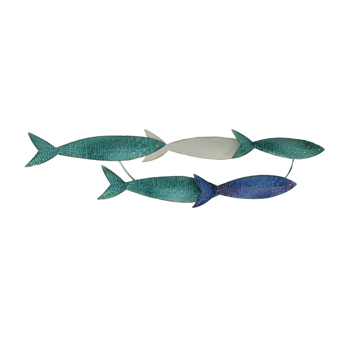 Alt View 1. Zeckos - Metal School of Fish Wall Decor Sculpture – Blue Nautical Beach Home Wall Art  - 34 by 7.25 Inches - Multicolored.
