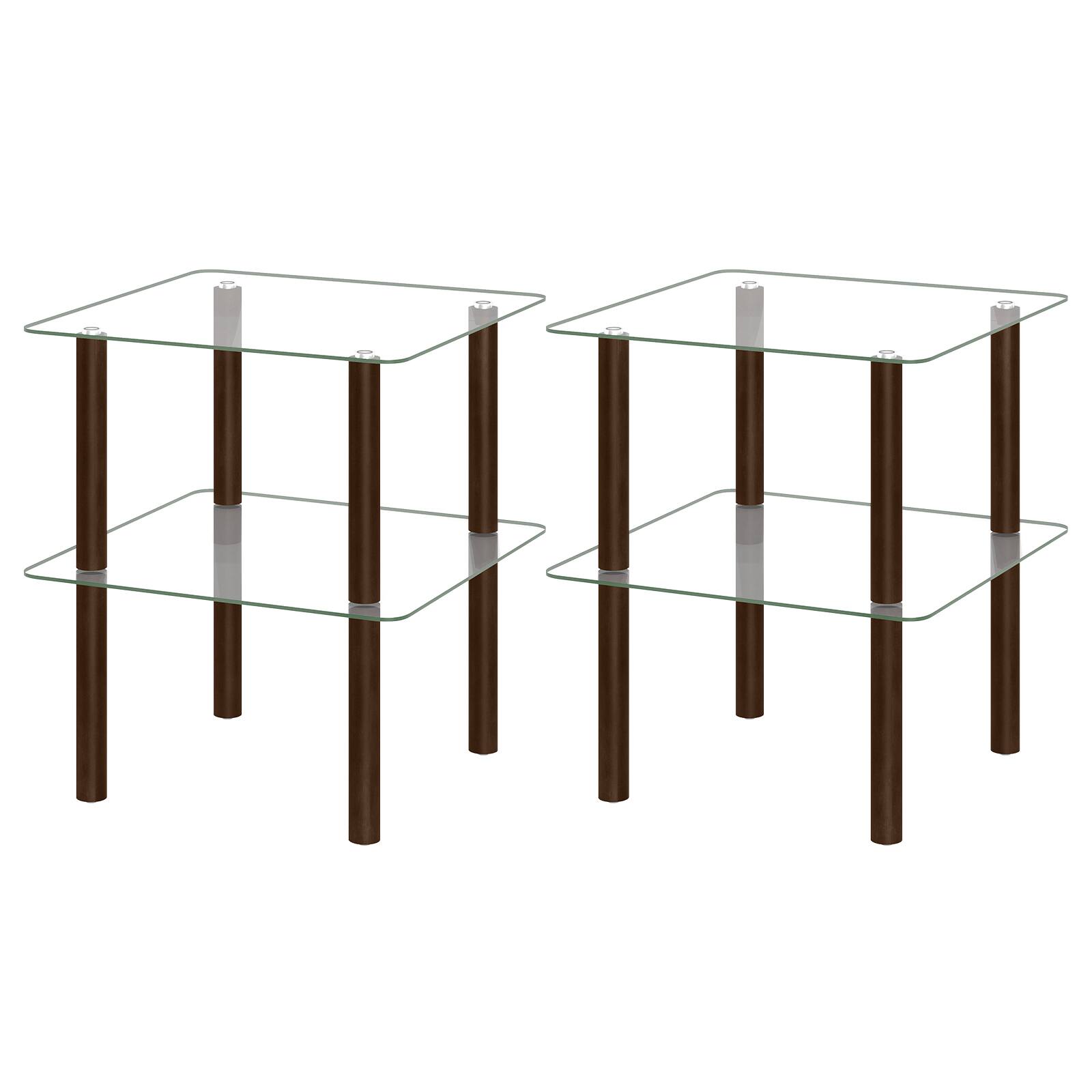Alt View 9. Costway - Costway 2PCS Square End Table, 2-Tier Sofa Side Table with Clear Tempered Glass Top & Shelf - Brown.