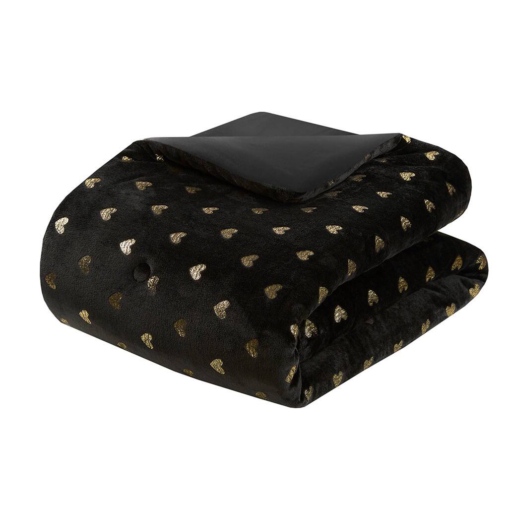 Alt View 5. Gracie Mills - Gracie Mills Elysia Metallic Printed Plush Comforter Set - Black/Gold.