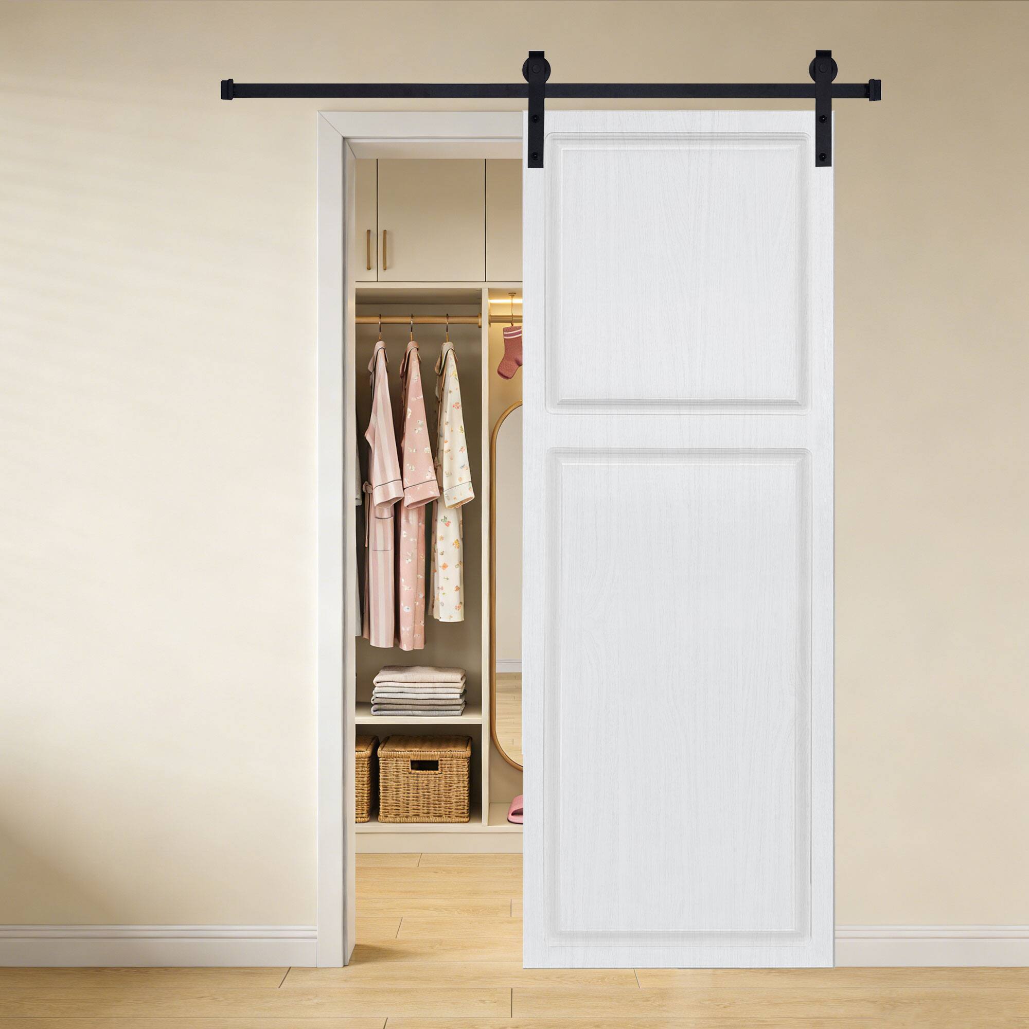 Alt View 2. Boyel Living - Milk White Barn Sliding Door 32-in L x 0.75-in W x 80-in H with Complete Hardware Kit - Milk White.