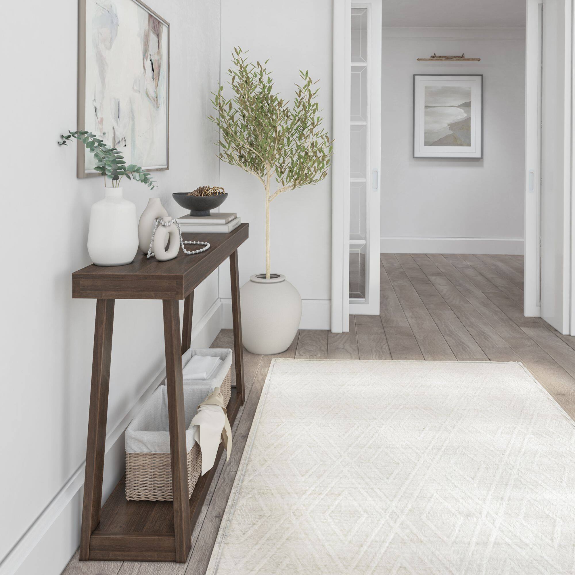Alt View 4. Plank+Beam - Classic Console Table with Shelf - 46 inches, Walnut - Walnut.