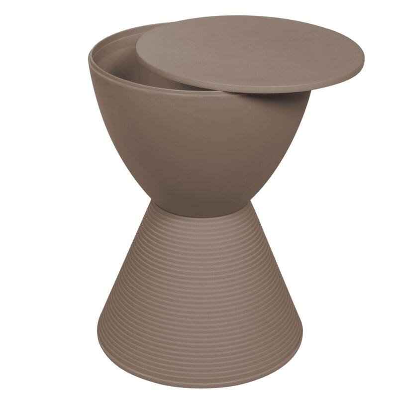 Alt View 4. LeisureMod - Boyd Modern Round Hourglass Accent Side Table, Drum Storage Table with Ribbed Base for Indoor/Outdoor - Taupe.